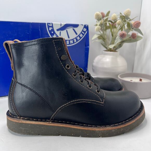 Birkenstock Birmingham Lace Mid Oiled Leather Boot Black 1023740 Men 11 FLAW - Picture 1 of 11